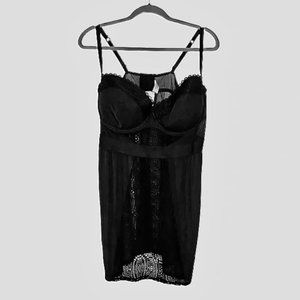 Cacique Women's Black Babydoll Nightgown Eyelet Lace Detail Sheer size 22/24